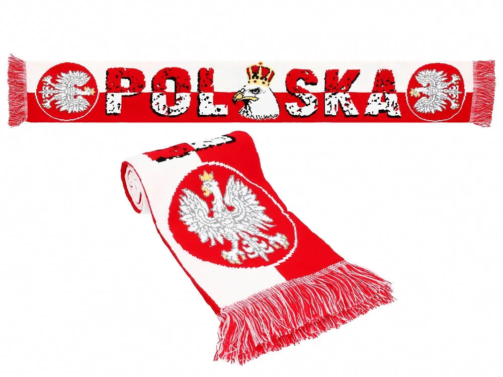 Thick Double-sided Knitted Polska Poland Soccer Scarf, Polska Crowned Eagle
